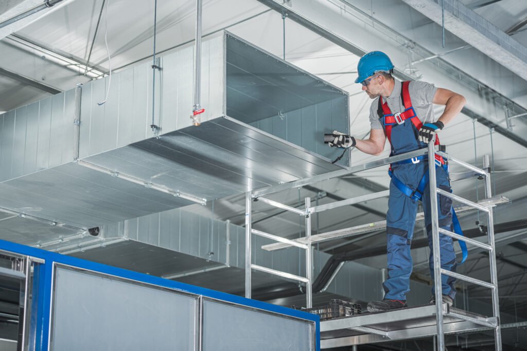 Large commercial HVAC unit installation in a business environment
